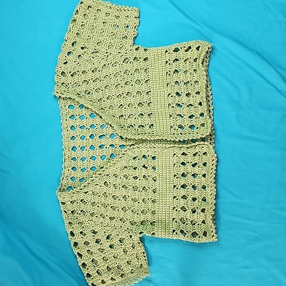 Hand Crafted Knitted Green Cardigan Shrug